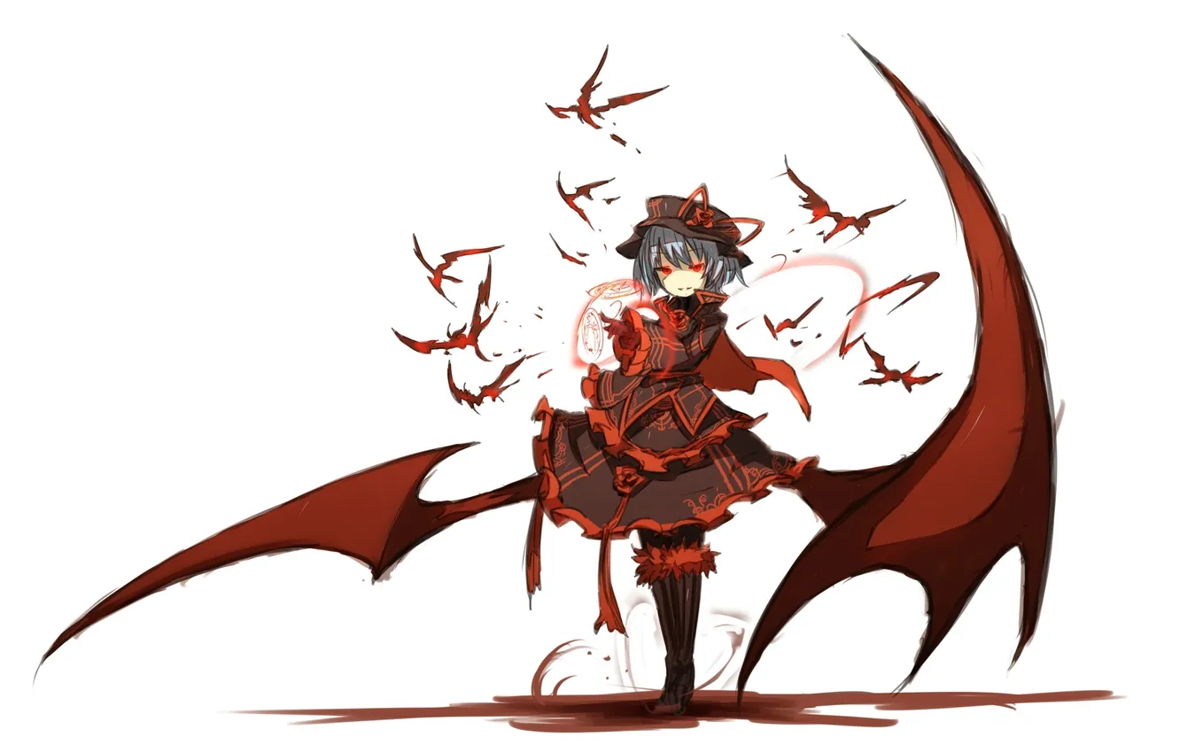Фото обои девушка, птицы, магия, крылья, арт, touhou, remilia scarlet, shirogane usagi