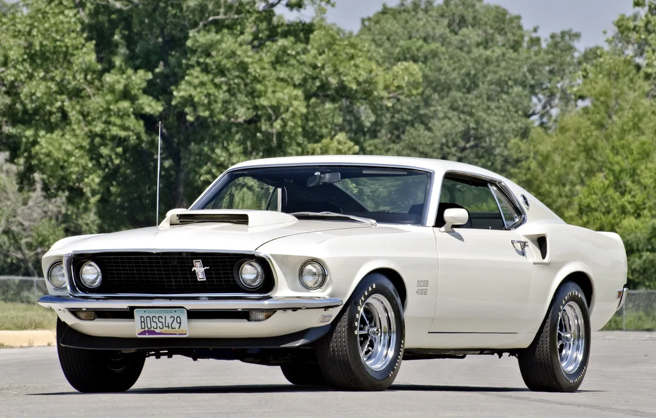 Фото обои Белый, Машина, Форд, 1969, Мустанг, Car, Ford Mustang, Автомобиль