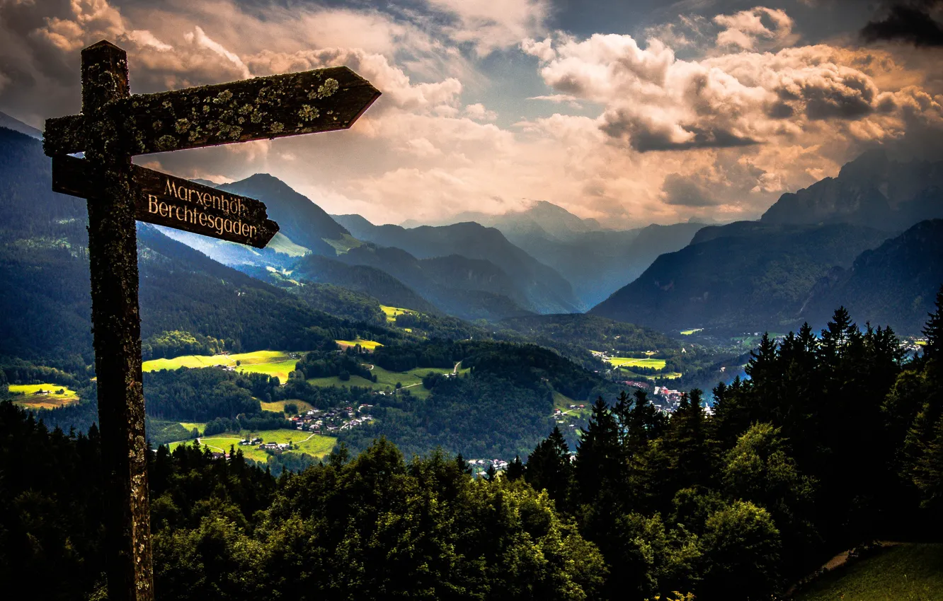 Фото обои пейзаж, горы, тучи, природа, город, Германия, Бавария, Альпы