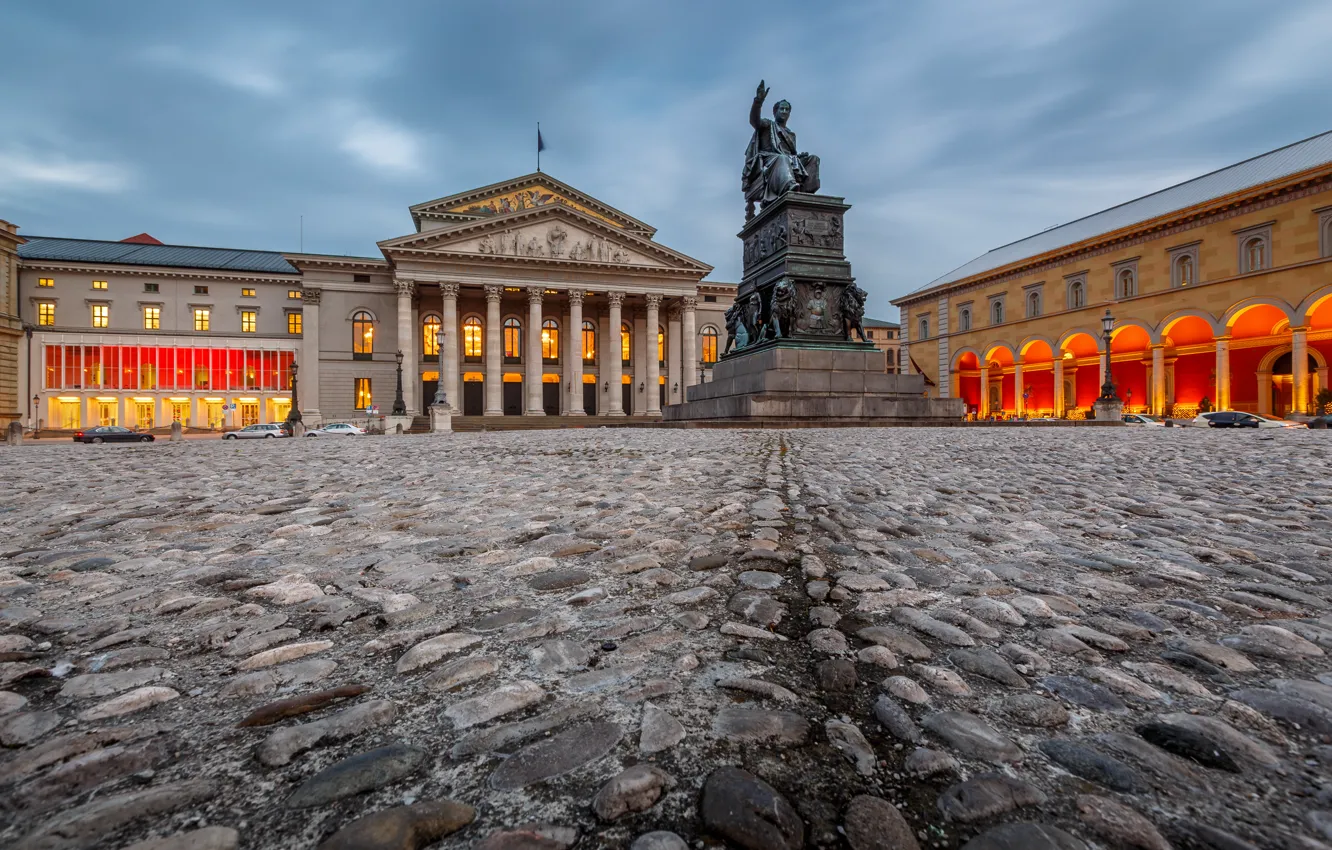 Фото обои Германия, Мюнхен, памятник, Germany, Munich, National Theatre, Площадь Макса Иосифа, Национальный театр