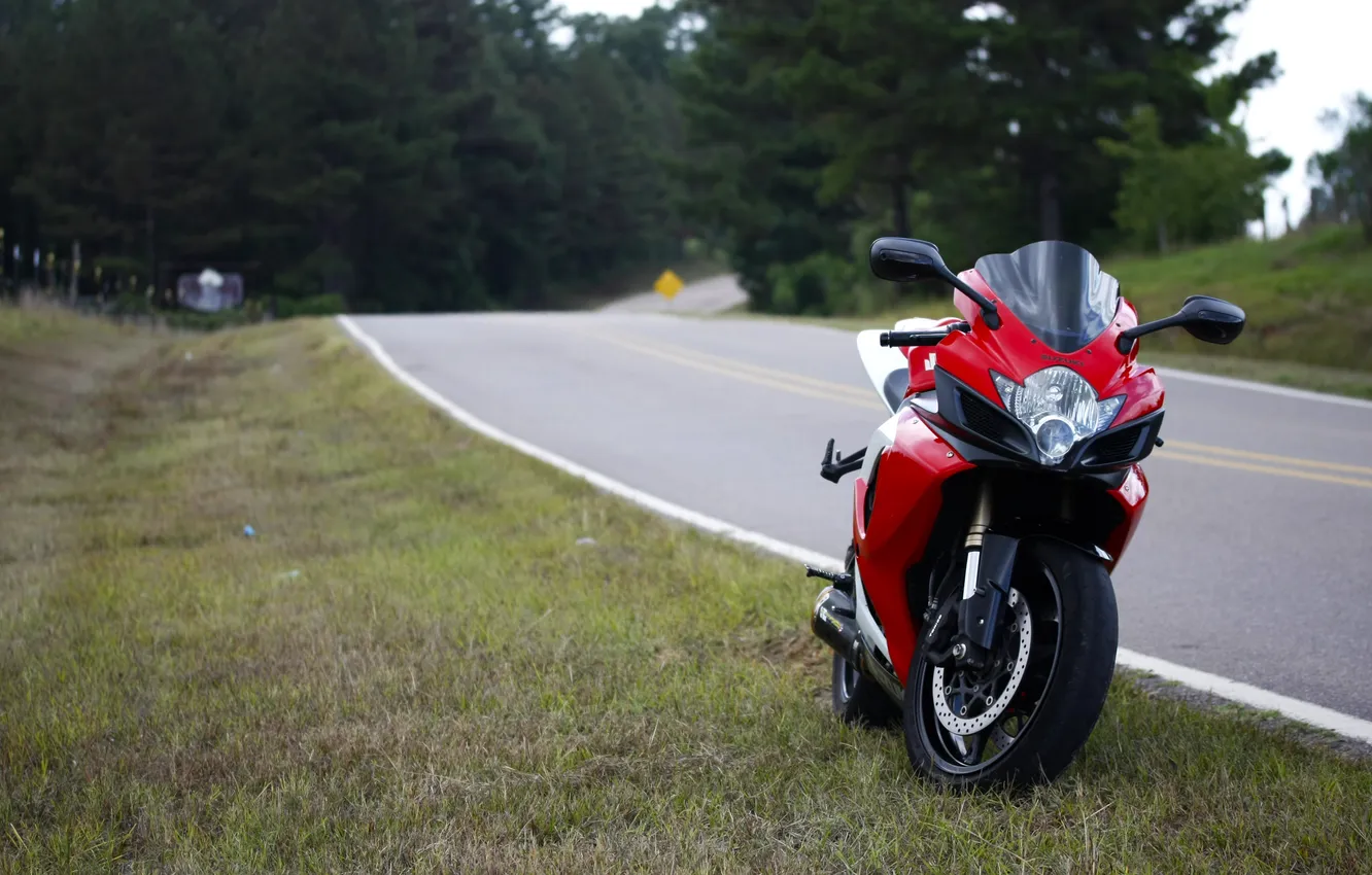 Фото обои дорога, красный, мотоцикл, red, suzuki, bike, сузуки, gsx-r600