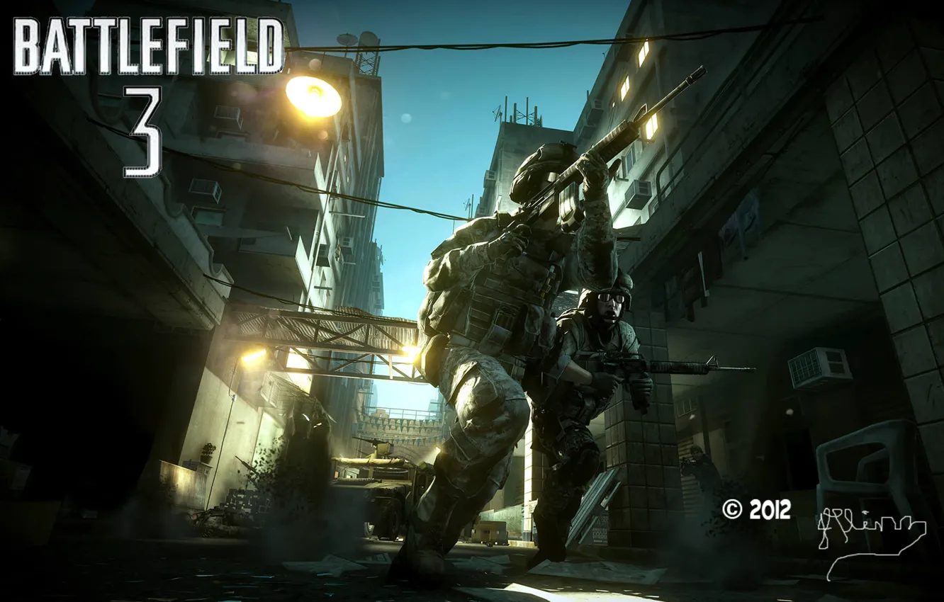 Фото обои улица, бой, солдаты, винтовки, battlefield 3
