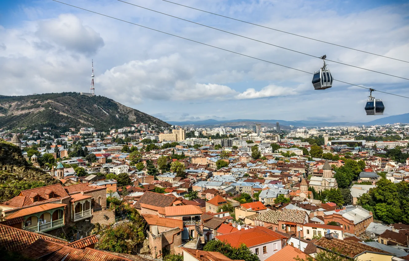 Фото обои дома, крыши, панорама, Грузия, panorama, Georgia, Тбилиси, Tbilisi