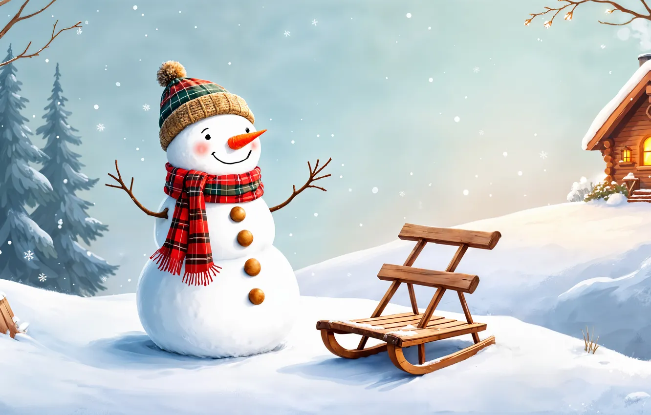 Фото обои зима, снег, украшения, Рождество, Новый год, снеговик, happy, Christmas