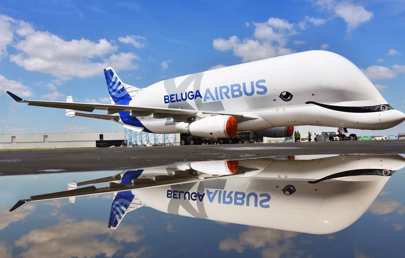 Фото обои самолет, Отражение, самолёт, Грузовой, Airbus, Beluga, A300, Airbus Beluga