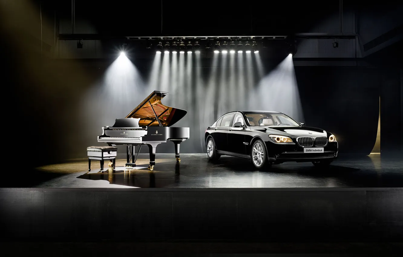 Фото обои черный, классика, BMW 7, steinway