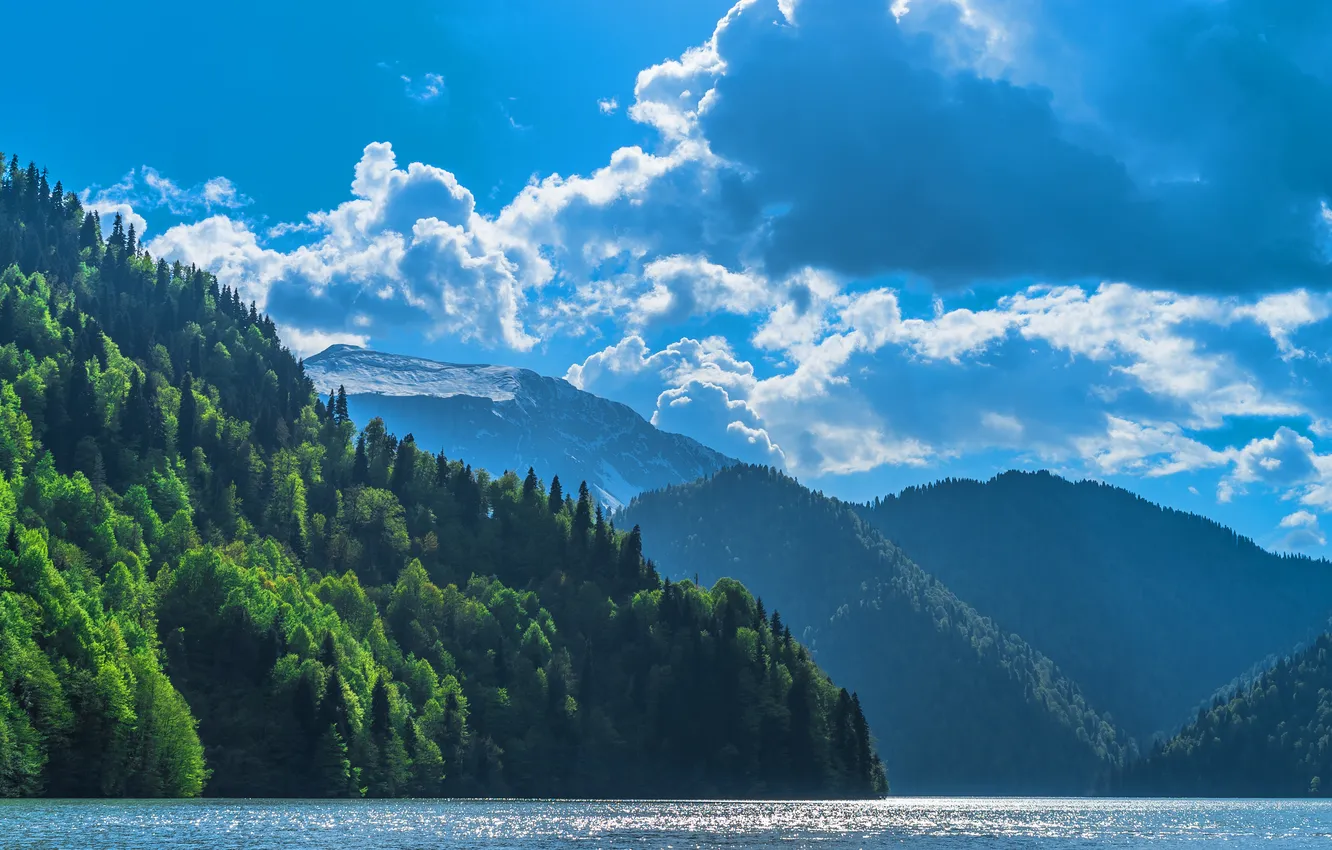 Фото обои beautiful, mountains, lake, caucasus, ritsa