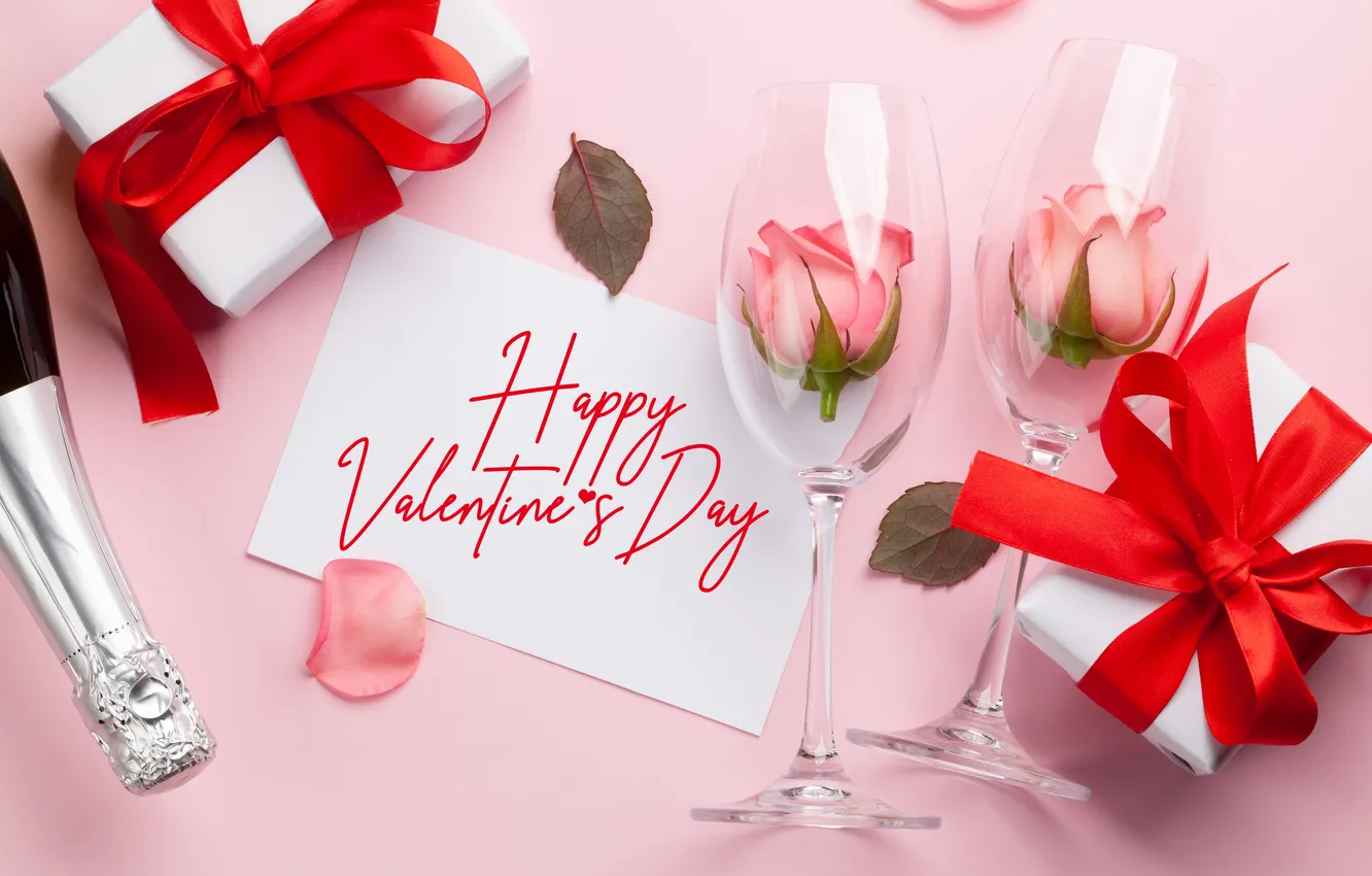 Фото обои любовь, цветы, подарок, романтика, розы, лепестки, бокалы, love