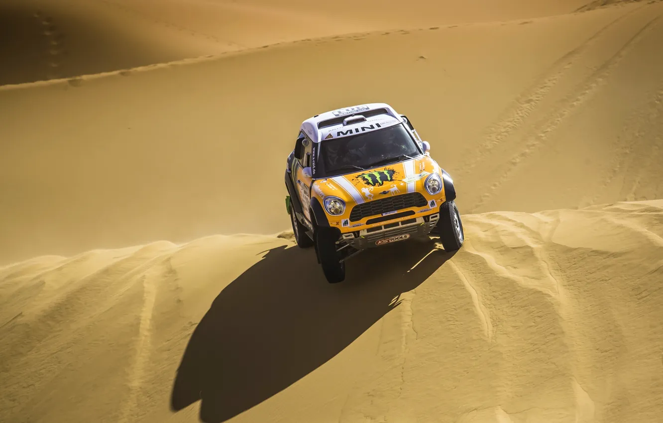 Фото обои Песок, Желтый, Пустыня, Тень, Mini Cooper, Rally, Dakar, MINI