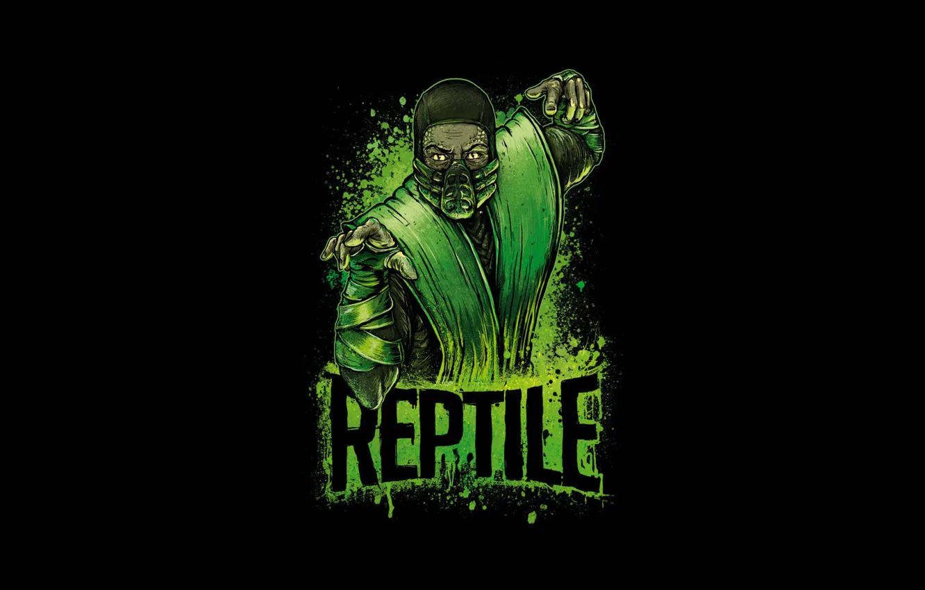 Фото обои зеленый, боец, ниндзя, art, Mortal Kombat, Reptile