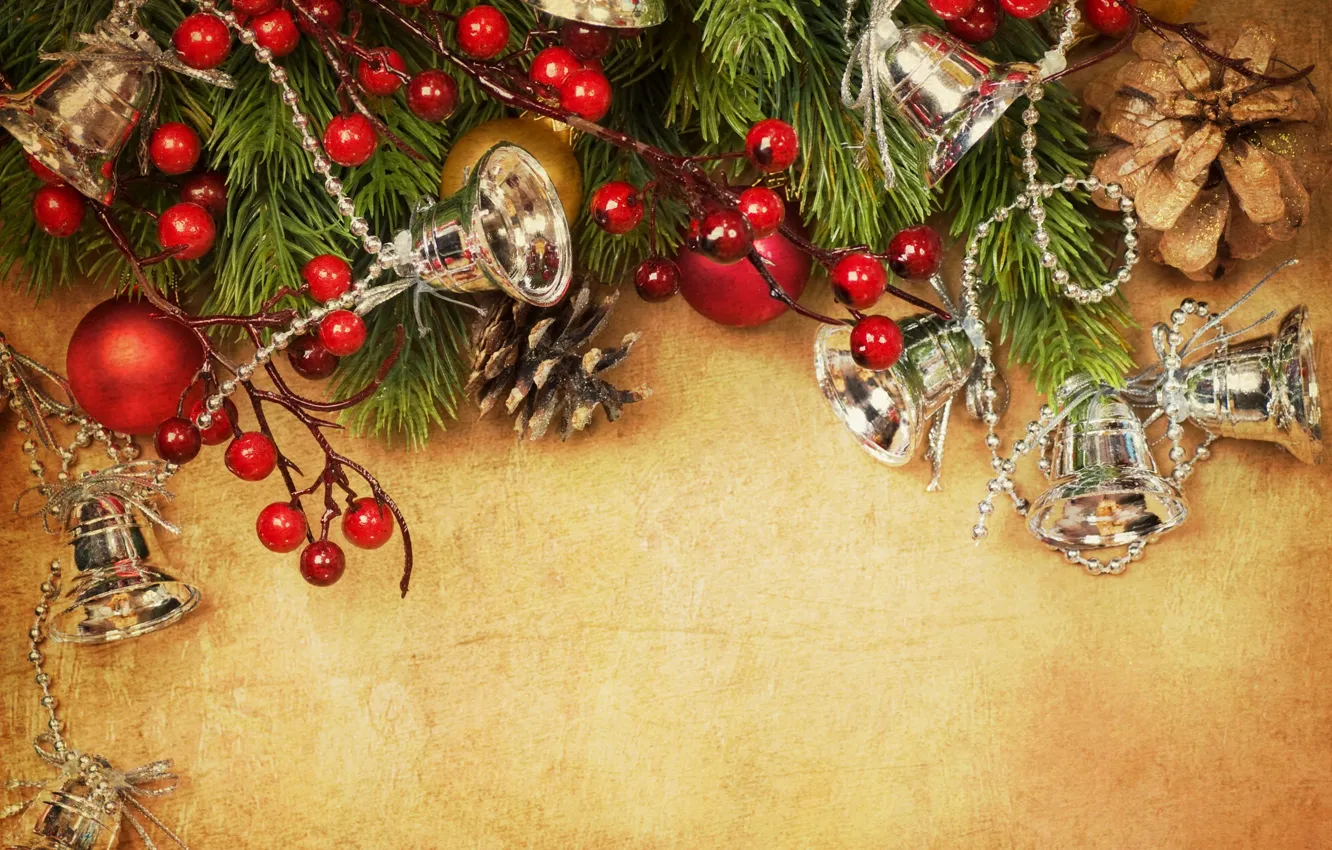 Фото обои шарики, украшения, праздник, игрушки, елка, ветка, Новый Год, Рождество