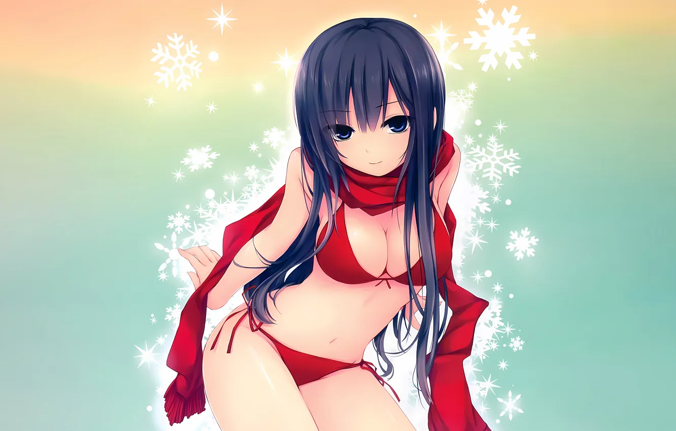 Фото обои girl, sexy, cleavage, long hair, boobs, sexy girl, anime, blue eyes
