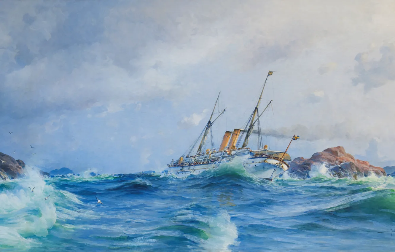 Фото обои океан, масло, арт, акварель, художник, карандаш, флот, живопись