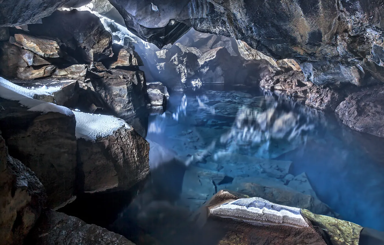 Фото обои пещера, Исландия, Blue Water Cave