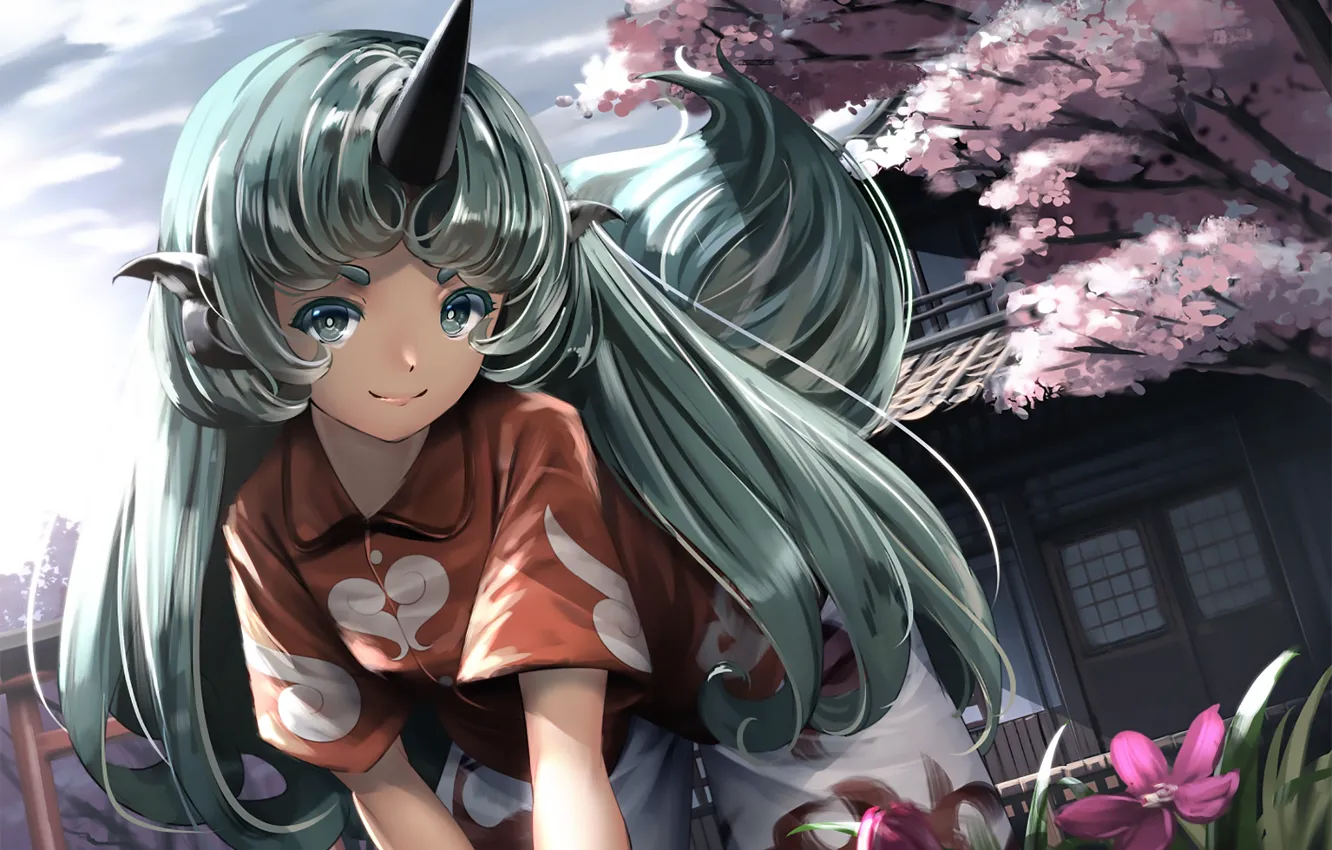 Фото обои взгляд, девушка, единорог