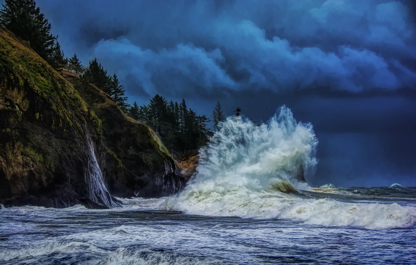Фото обои шторм, океан, скалы, побережье, волна, Pacific Ocean, Тихий океан, Washington State