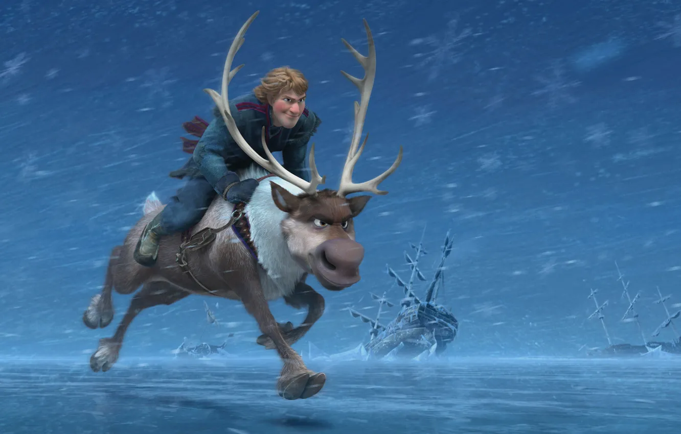 Фото обои олень, Frozen, Walt Disney, холодное сердце, Sven, Kristoff, Свен, Кристоф