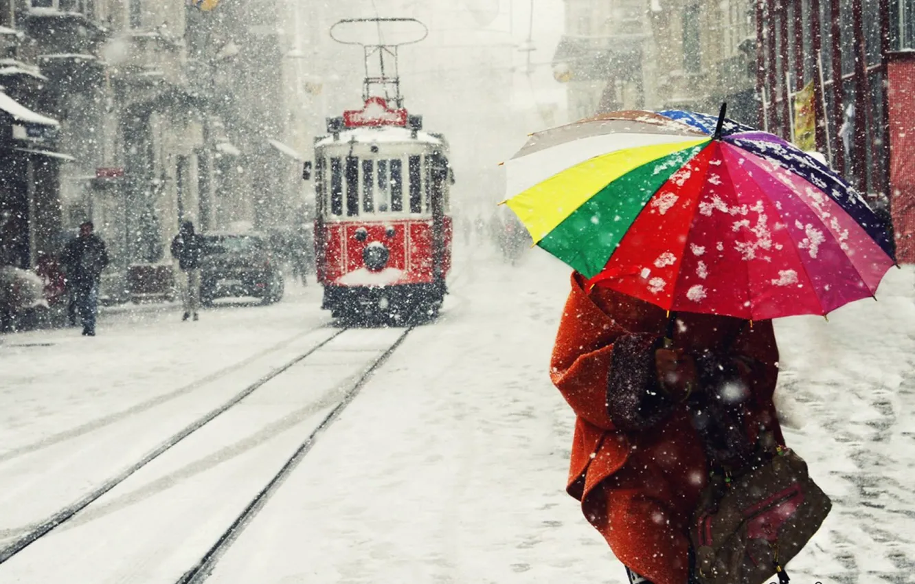 Фото обои Winter, Snow, Umbrella