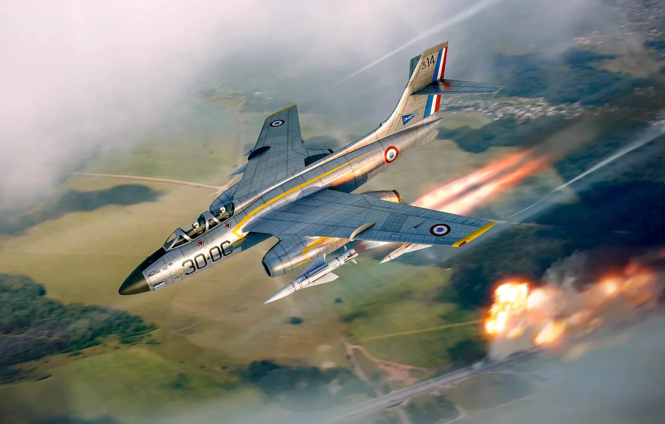 Фото обои Игра, Самолет, Истребитель, Ракеты, Пуск, Game, War Thunder