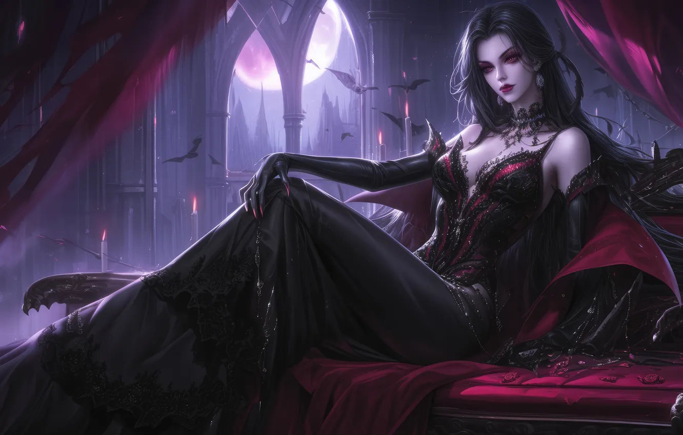 Фото обои vampire, queen, sitting, throne