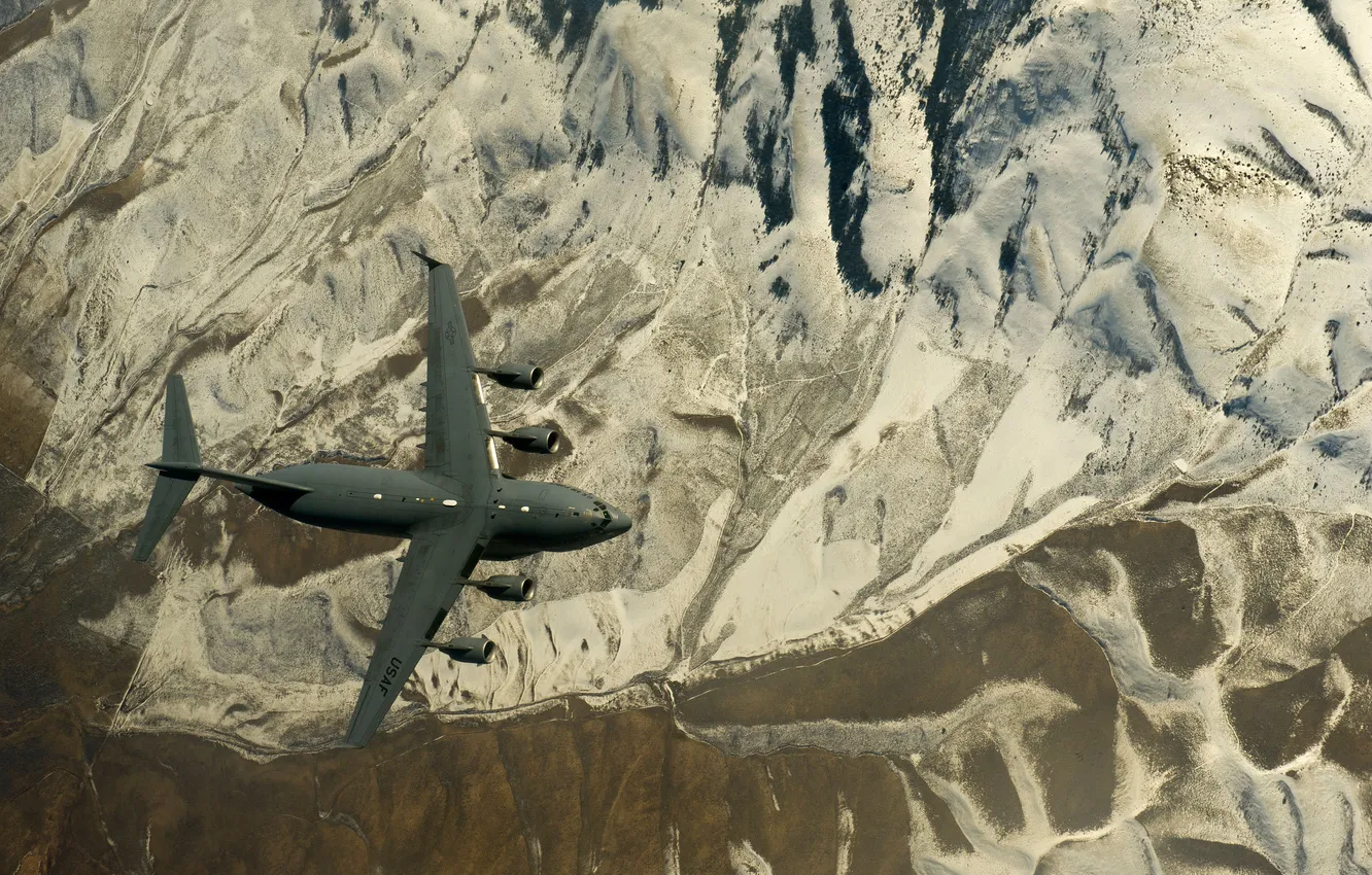 Фото обои полет, ландшафт, самолёт, стратегический, военно-транспортный, C-17, Globemaster III