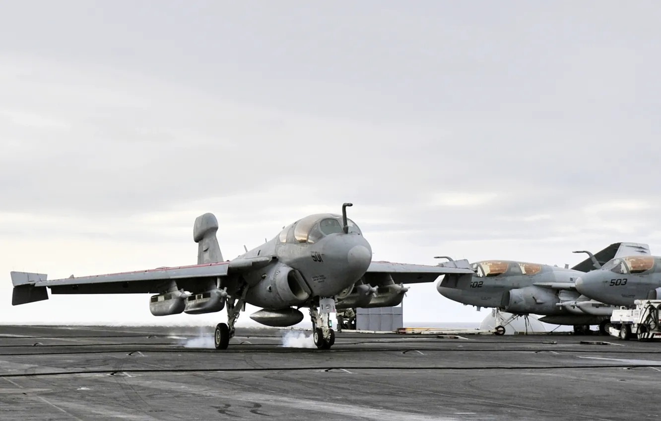 Фото обои Grumman, Prowler, ВМС США, EA-6B, РЭБ, палубный самолёт