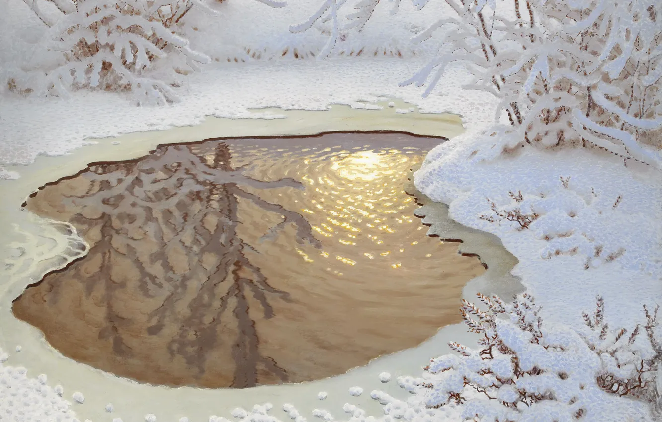 Фото обои зима, вода, снег, Gustaf Fjaestad