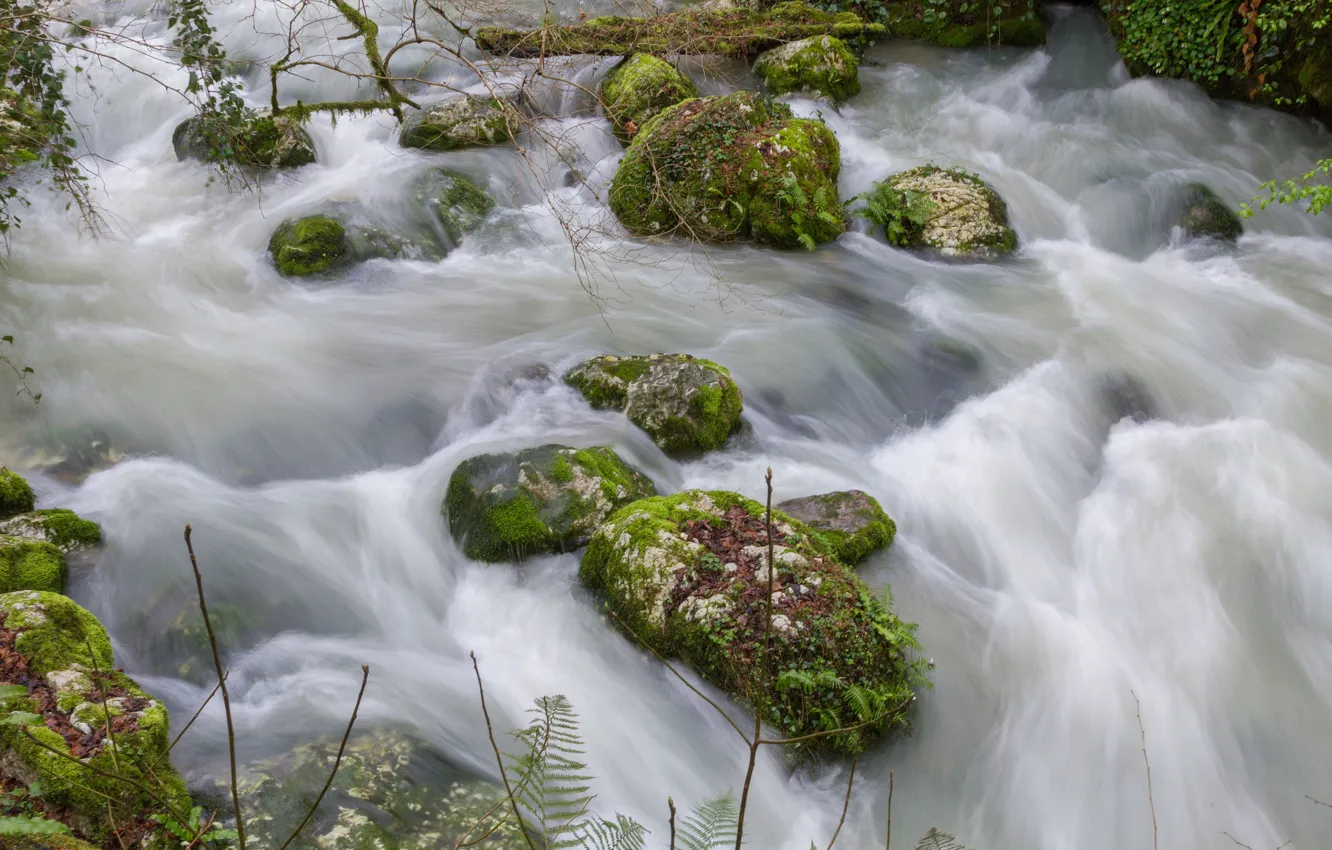 Фото обои Камни, Речка, Поток воды