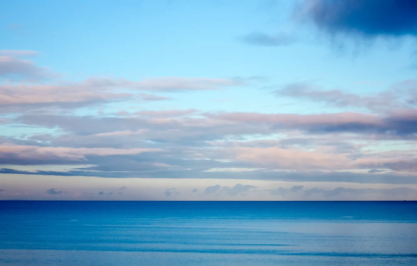 Фото обои море, облака, корабль, горизонт