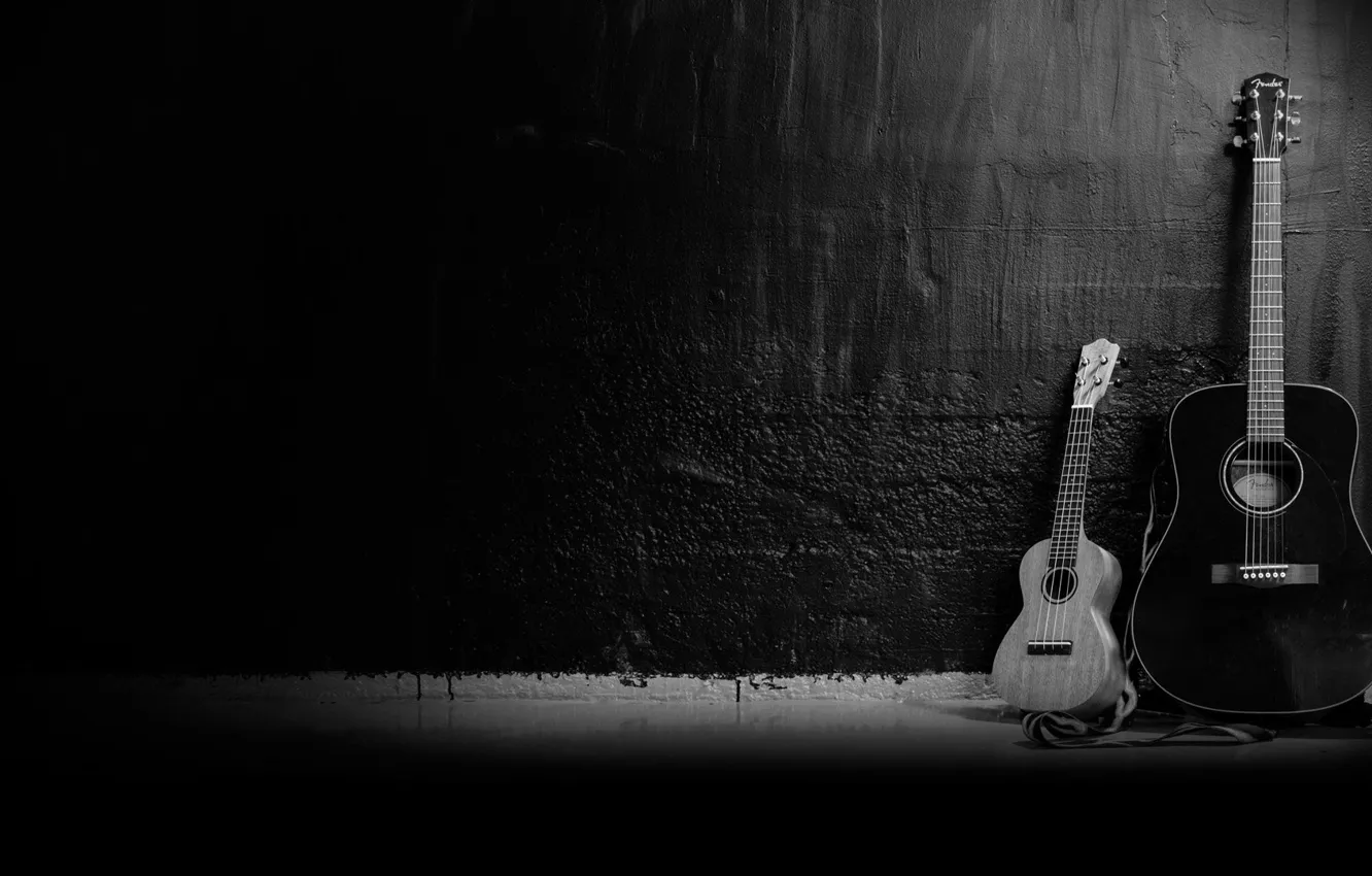 Фото обои music, guitar, two, musical instrument, dark background