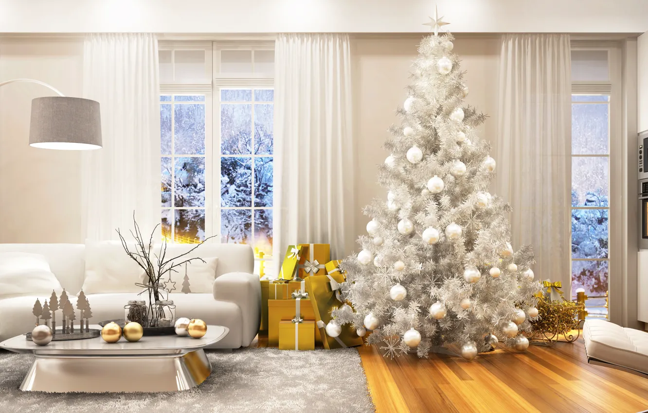 Фото обои зима, праздник, елка, новый год, интерьер, Рождество, Christmas, New Year