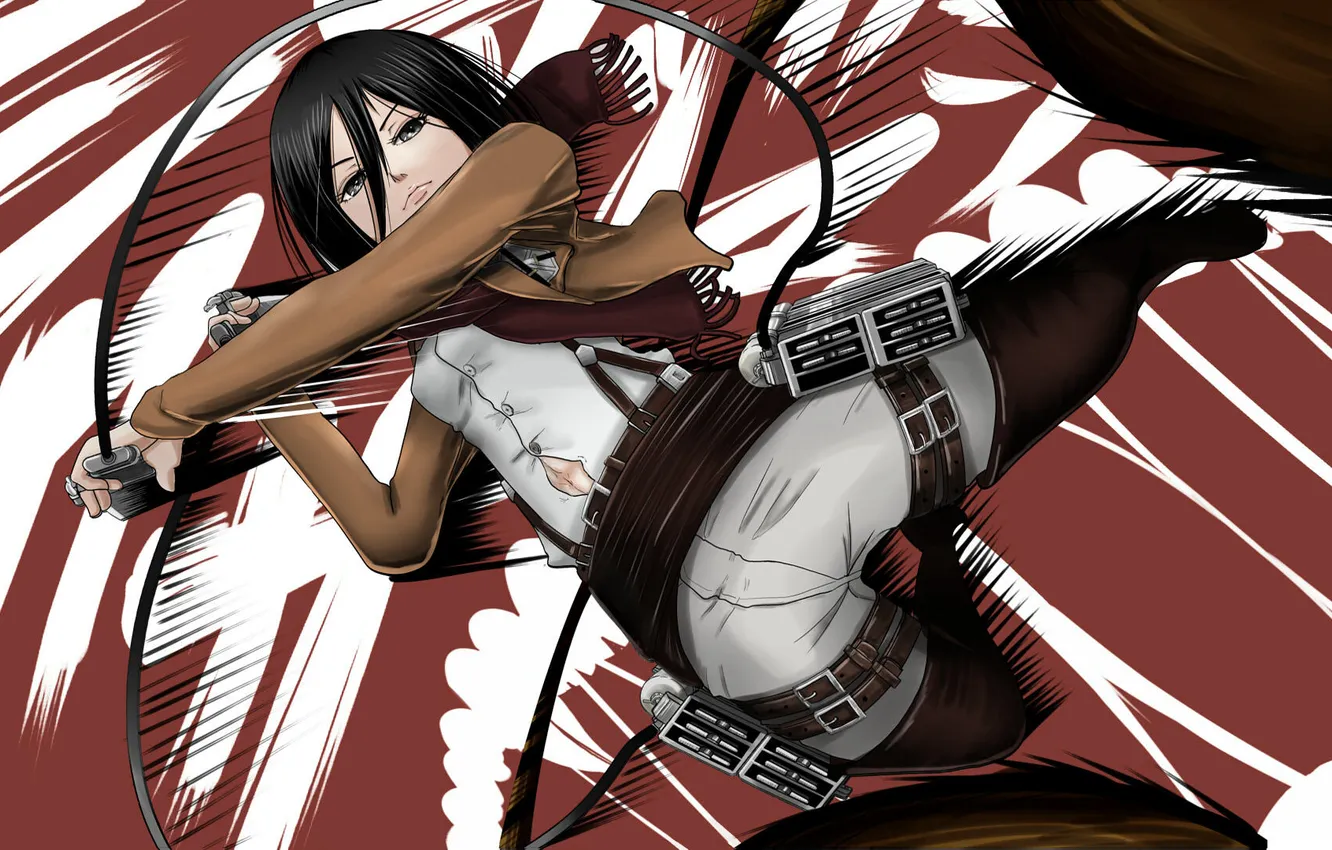 Фото обои взгляд, девушка, оружие, спокойствие, солдат, жест, art, shingeki no kyojin