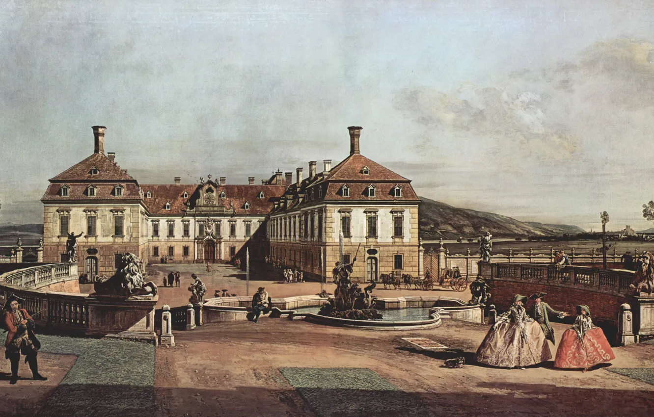 Фото обои картина, живопись, painting, Bernardo Bellotto, courtyard, The imperial summer residence, 1758