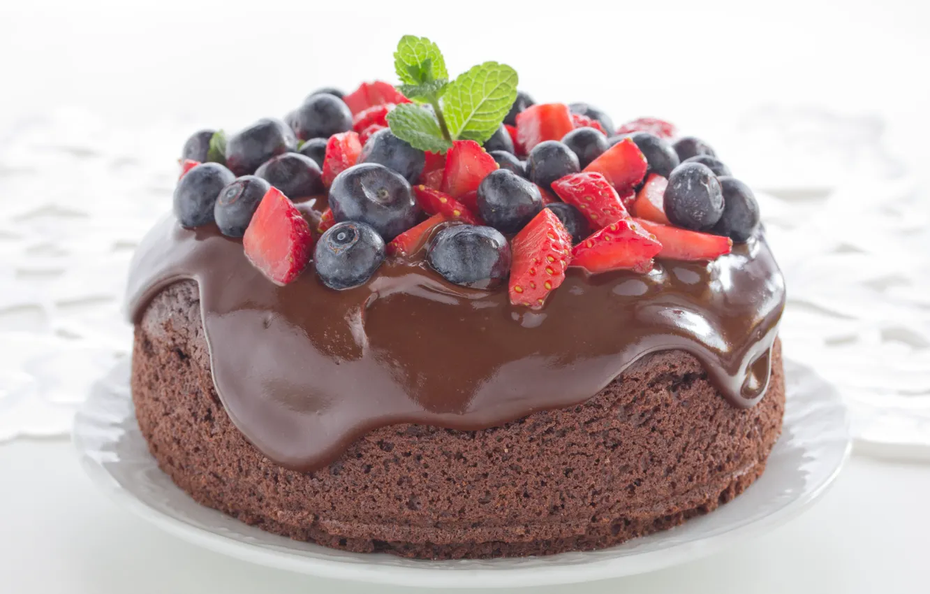 Фото обои ягоды, шоколад, черника, клубника, торт, cake, десерт, выпечка