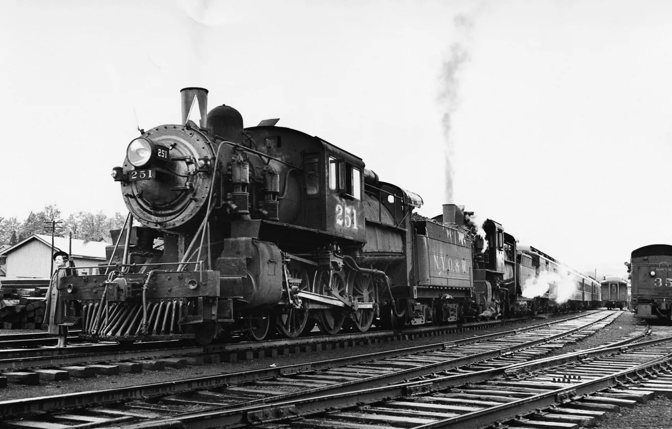Фото обои ретро, поезд, черно белое, железная дорога