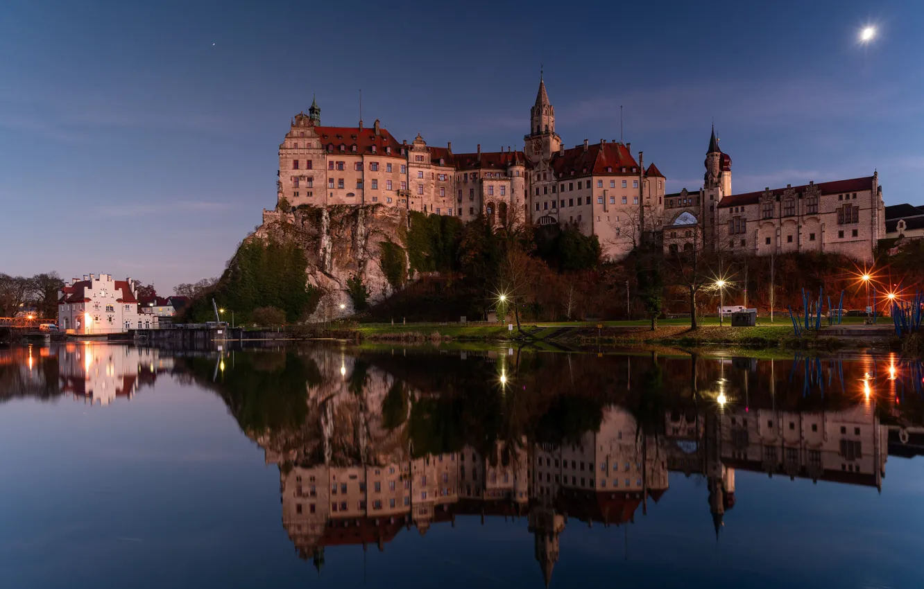 Фото обои отражение, река, замок, вечер, Германия, Germany, Баден-Вюртемберг, Baden-Württemberg