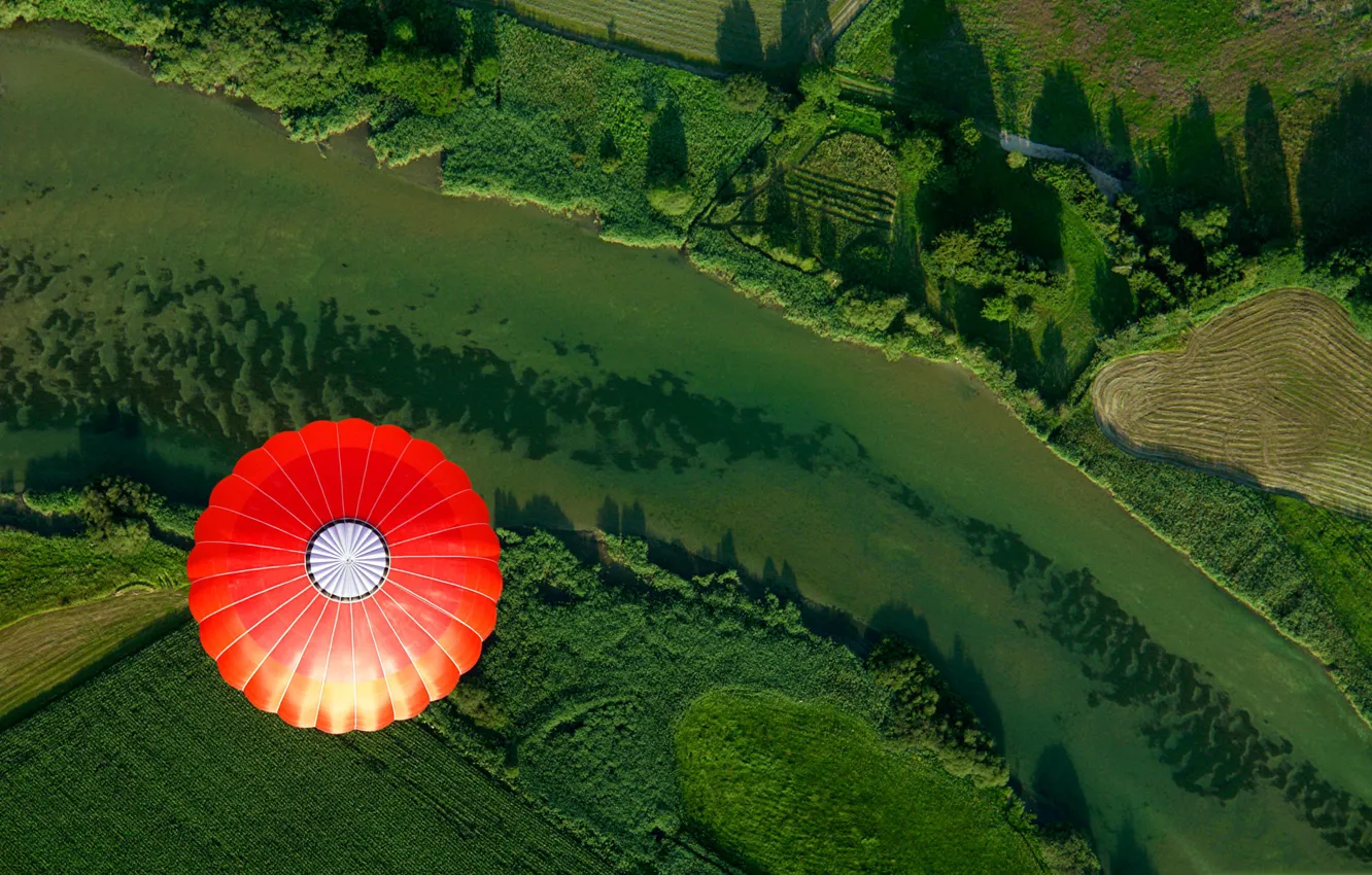 Фото обои полет, воздушный шар, панорама, вид сверху