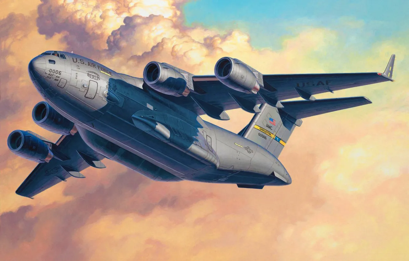 Фото обои art, airplane, painting, aviation, Boeing C-17 Globemaster III