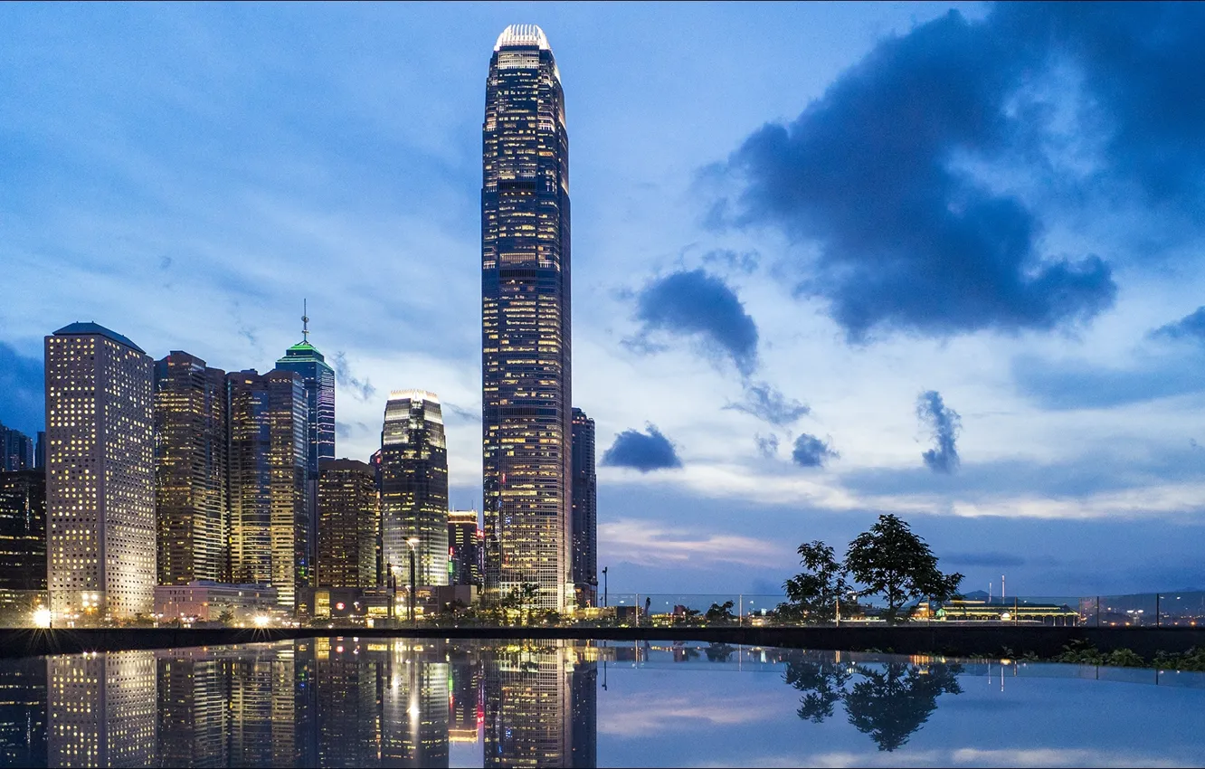 Фото обои city, China, night, 1920x1080, Hong Kong, Tamar Park