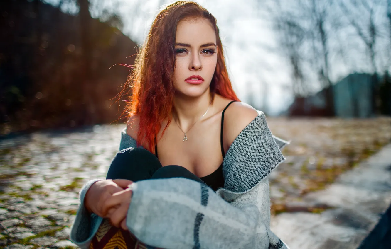 Фото обои взгляд, девушка, лицо, портрет, боке, Деян Романов, Стела
