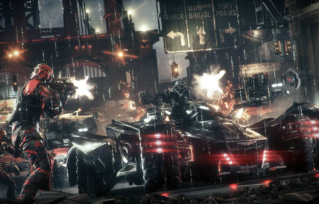 Фото обои City, Batman, Batmobile, Бетмен, Arkham Knight