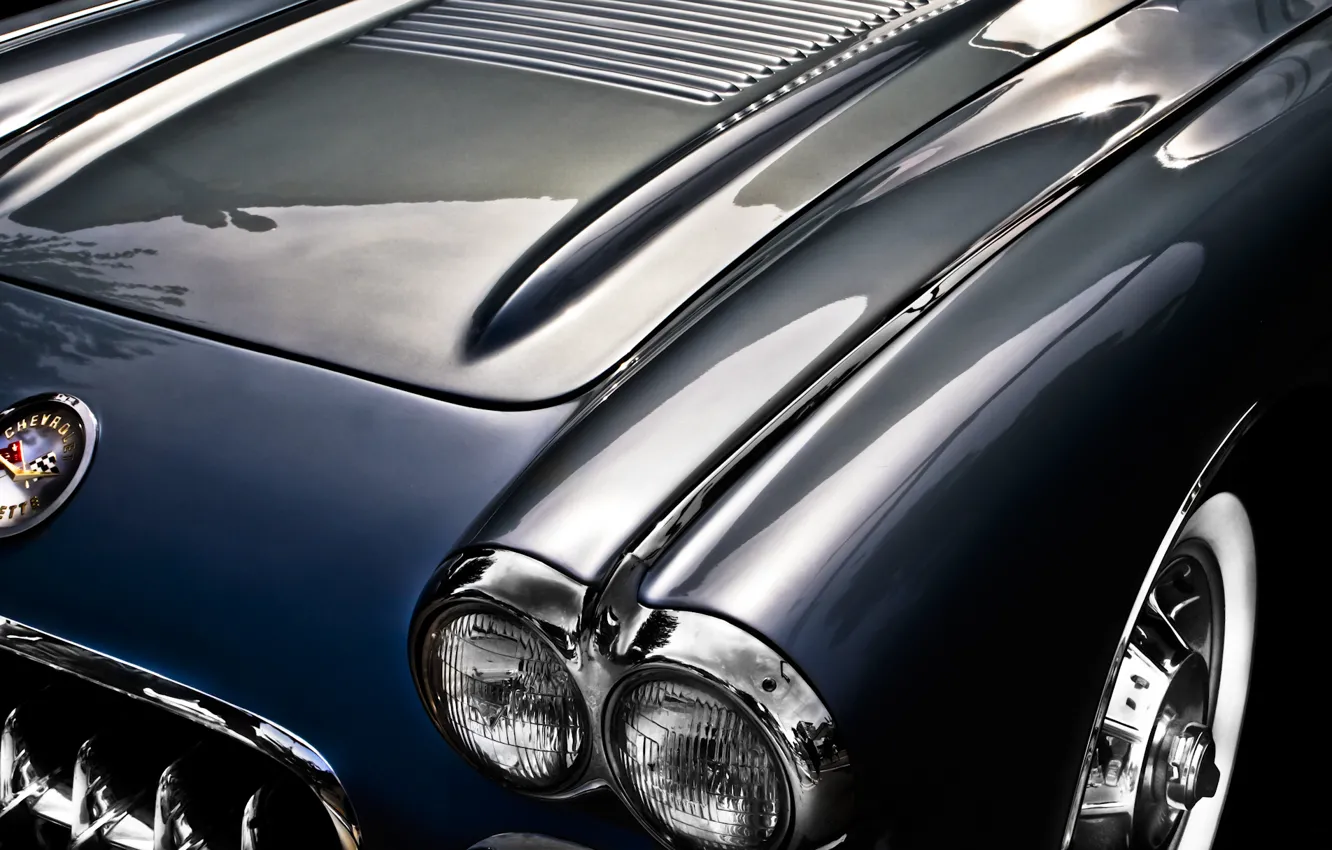 Фото обои фон, Corvette, Chevrolet, капот, Шевроле, классика, 1957, Корвет