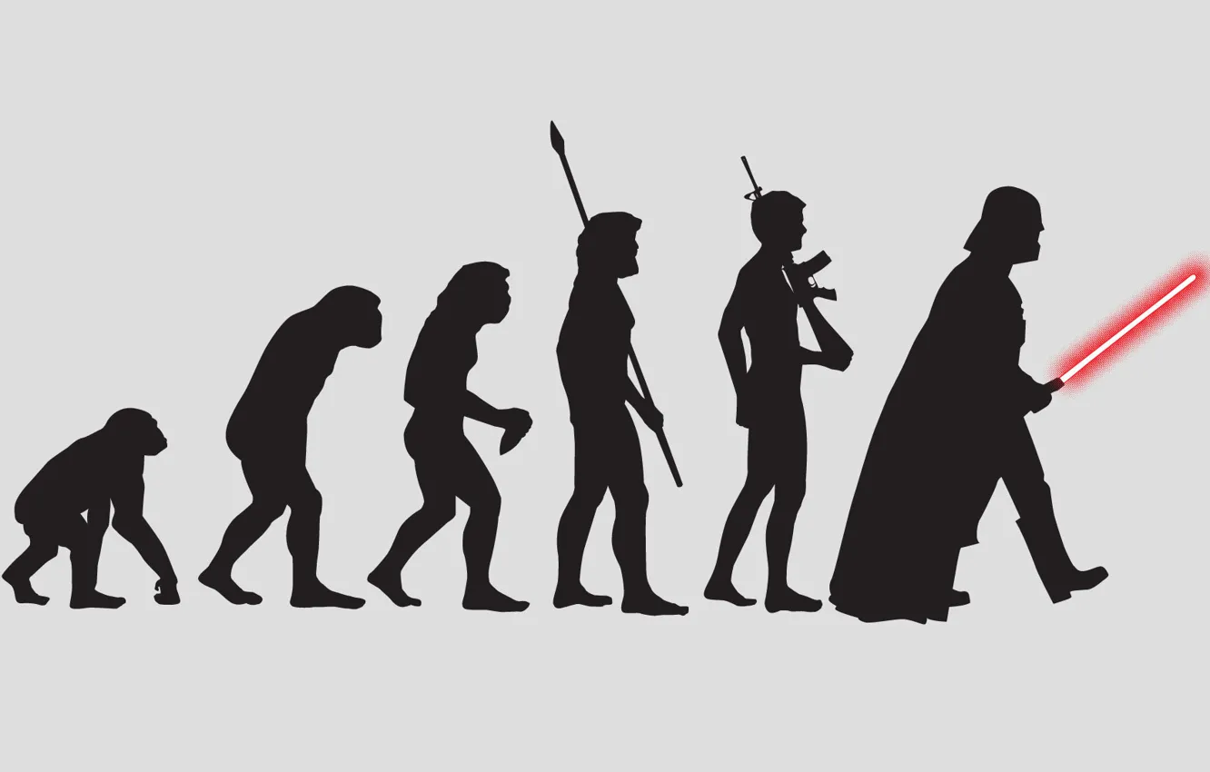 Фото обои человек, робот, обезьяна, darth vader, эволюция, дарт вейдер