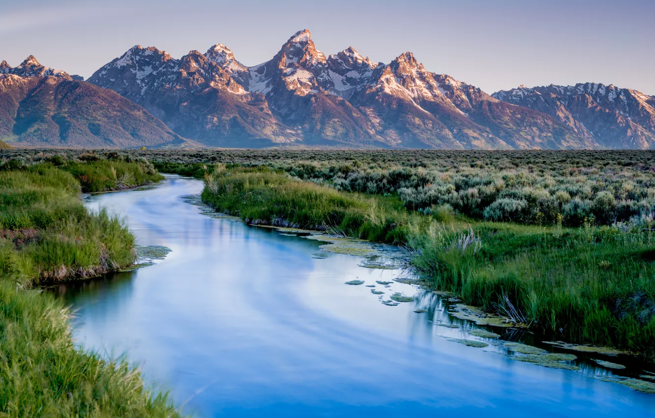Фото обои горы, озеро, USA, США, Wyoming, mountains, lake, Гранд-Титон