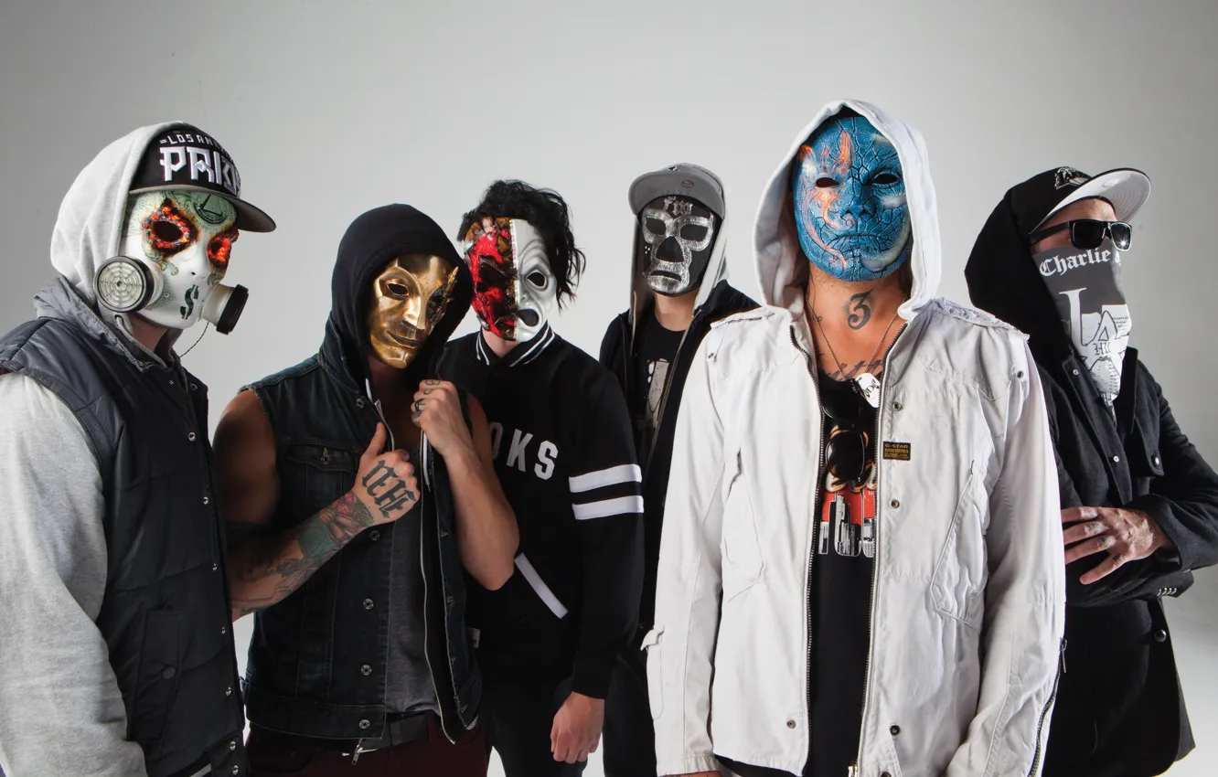 Фото обои J-Dog, Charlie Scene, Funny Man, Da Kurlzz, Hollywood Undead, mask, Danny, Johnny 3 Tears