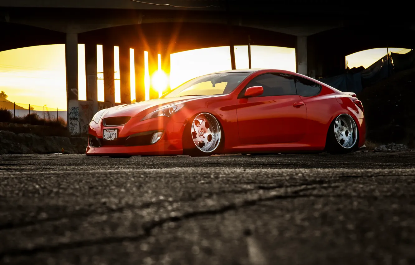 Фото обои car, тюнинг, red, tuning, автообои, stance, hq wallpaper, hyundai genesis