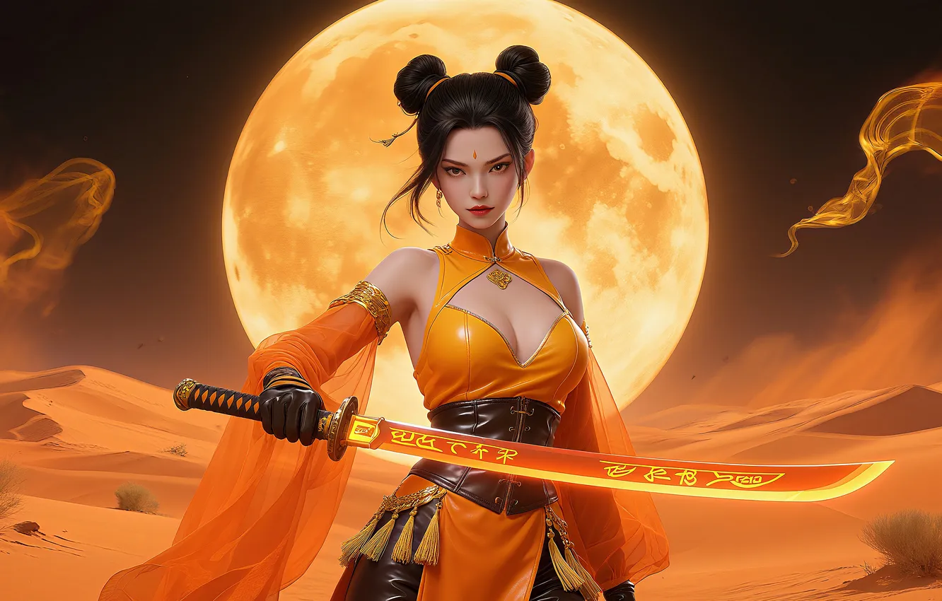 Фото обои girl, sword, asian, ai art