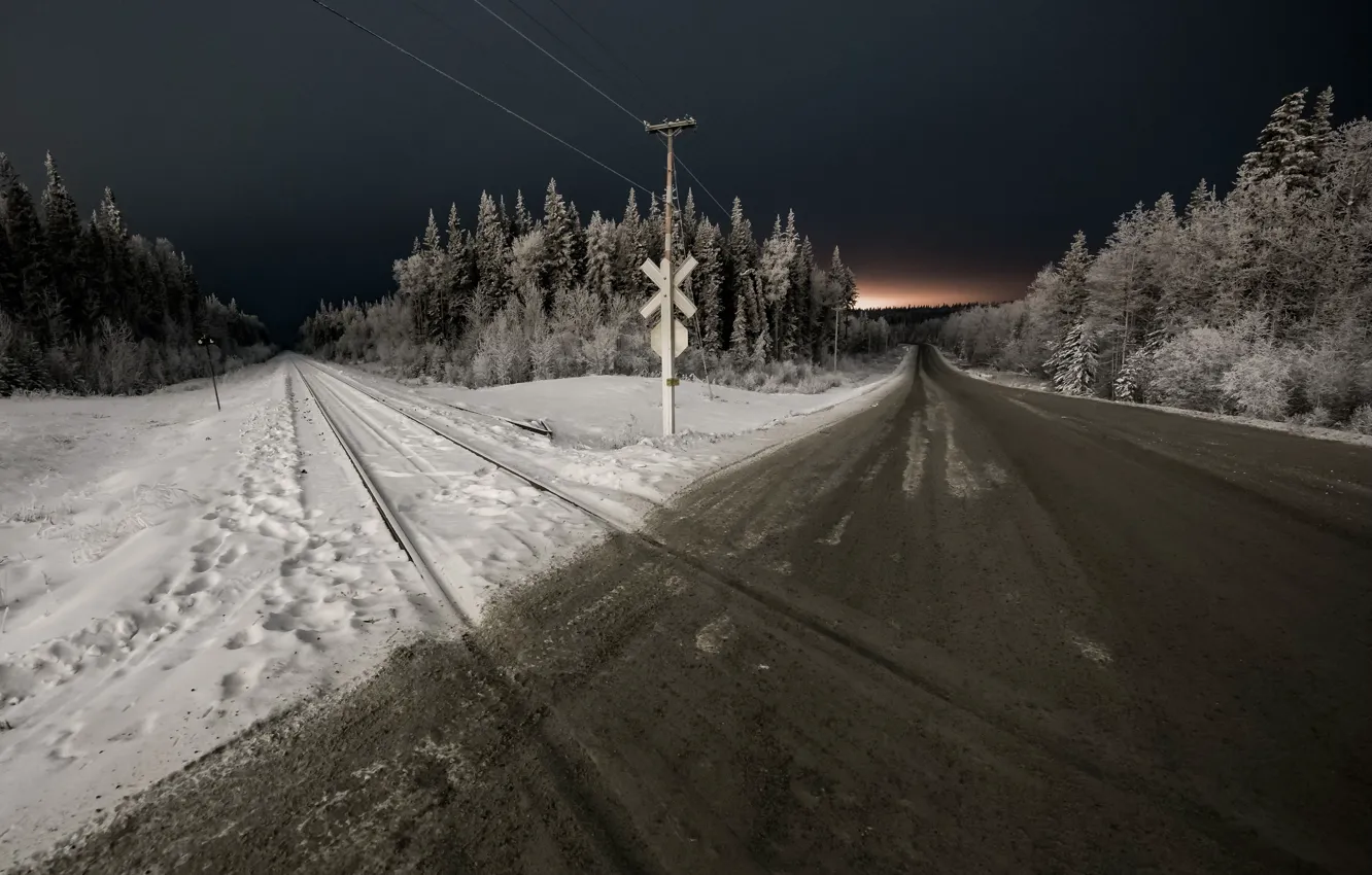 Фото обои зима, ночь, дороги
