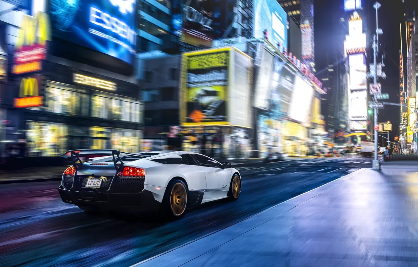 Фото обои Lamborghini, Speed, New York, Murcielago, NYC, SuperVeloce, Times Square, LP670-4