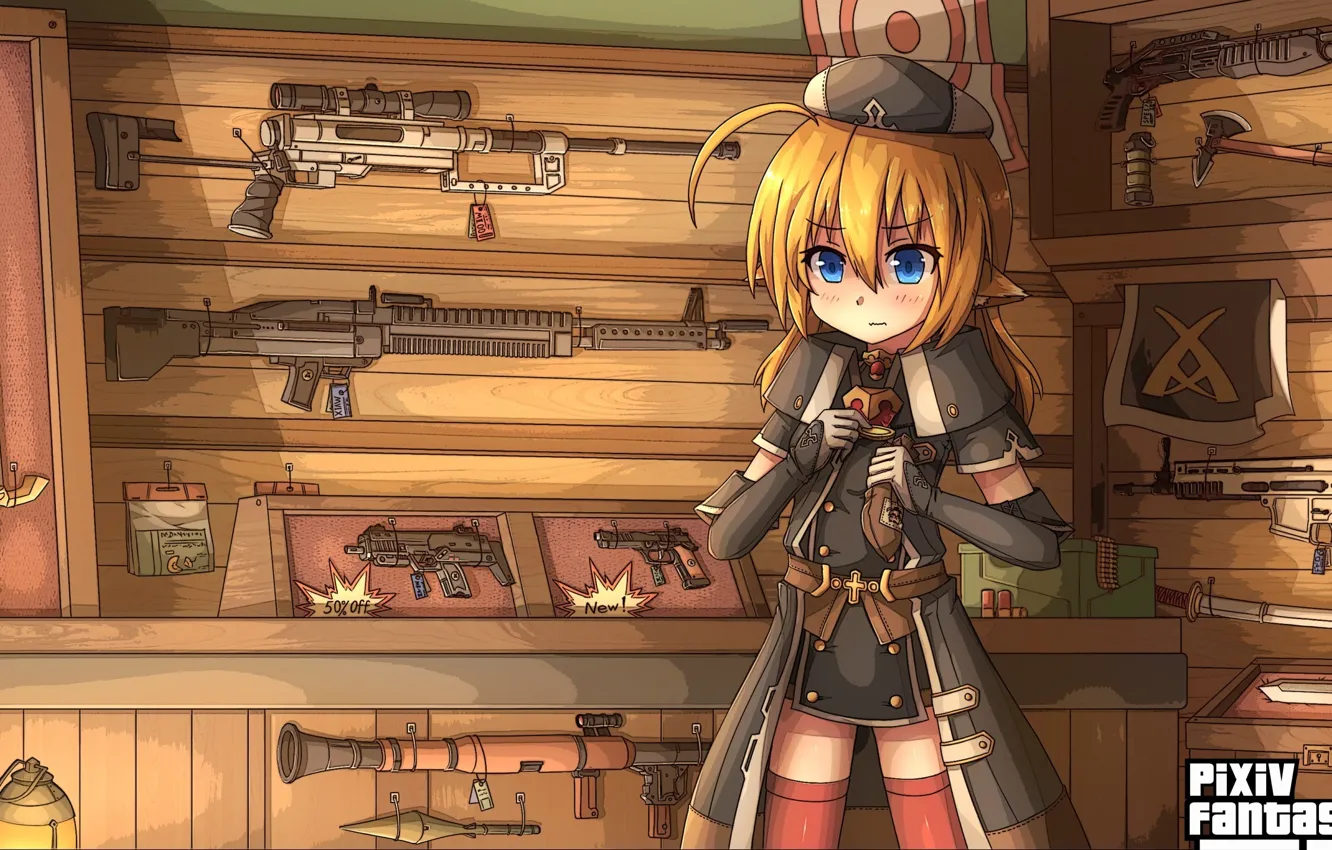 Фото обои girl, sword, gun, pistol, game, weapon, anime, katana